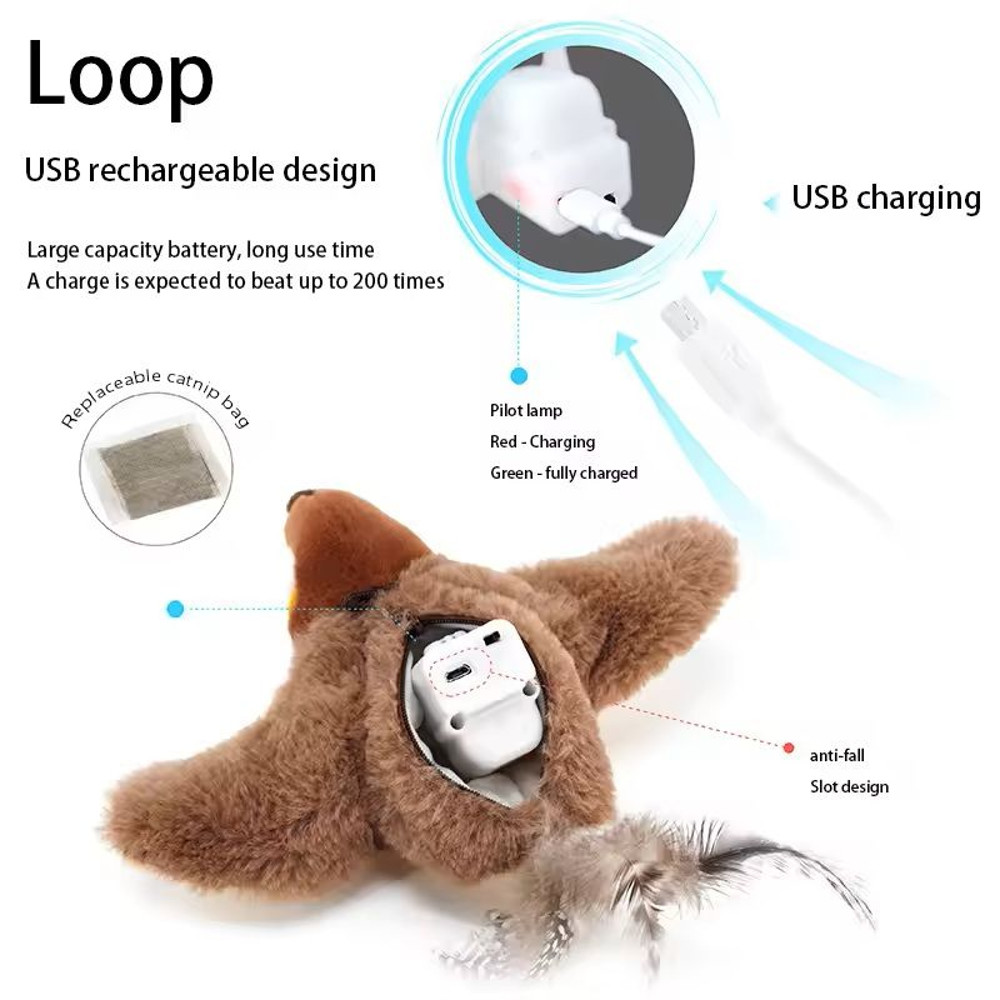 Interactive Rechargeable Cat Toy With Chirping Flapping Bird 4
