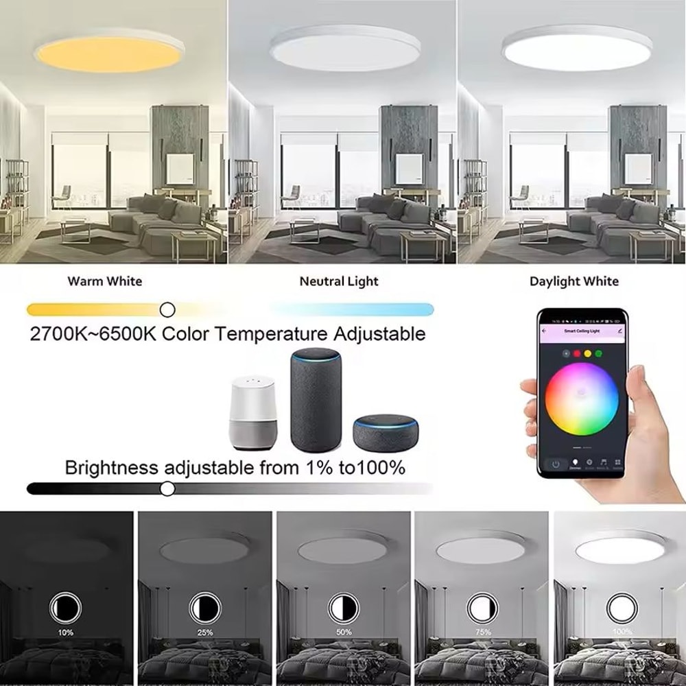 Smart WiFi RGB Ceiling Light Circular Ambient Lamp With App Control 2