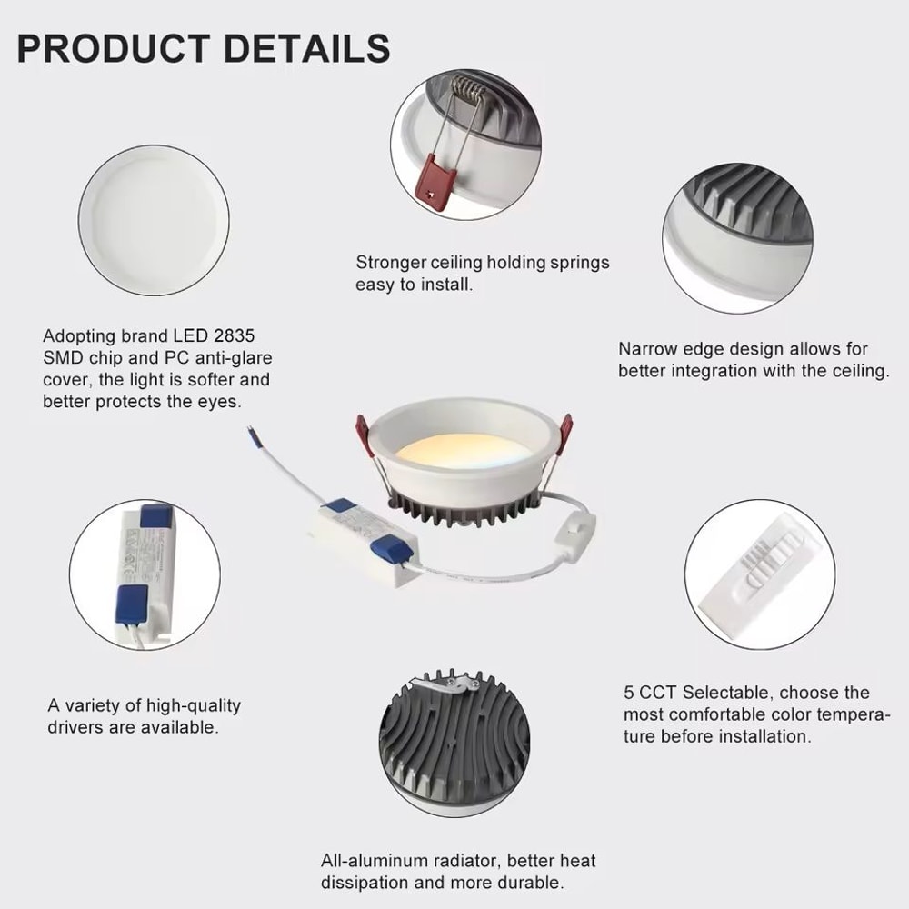 Smart Recessed LED Downlight 5 CCT Switchable Indoor Ceiling Light 4