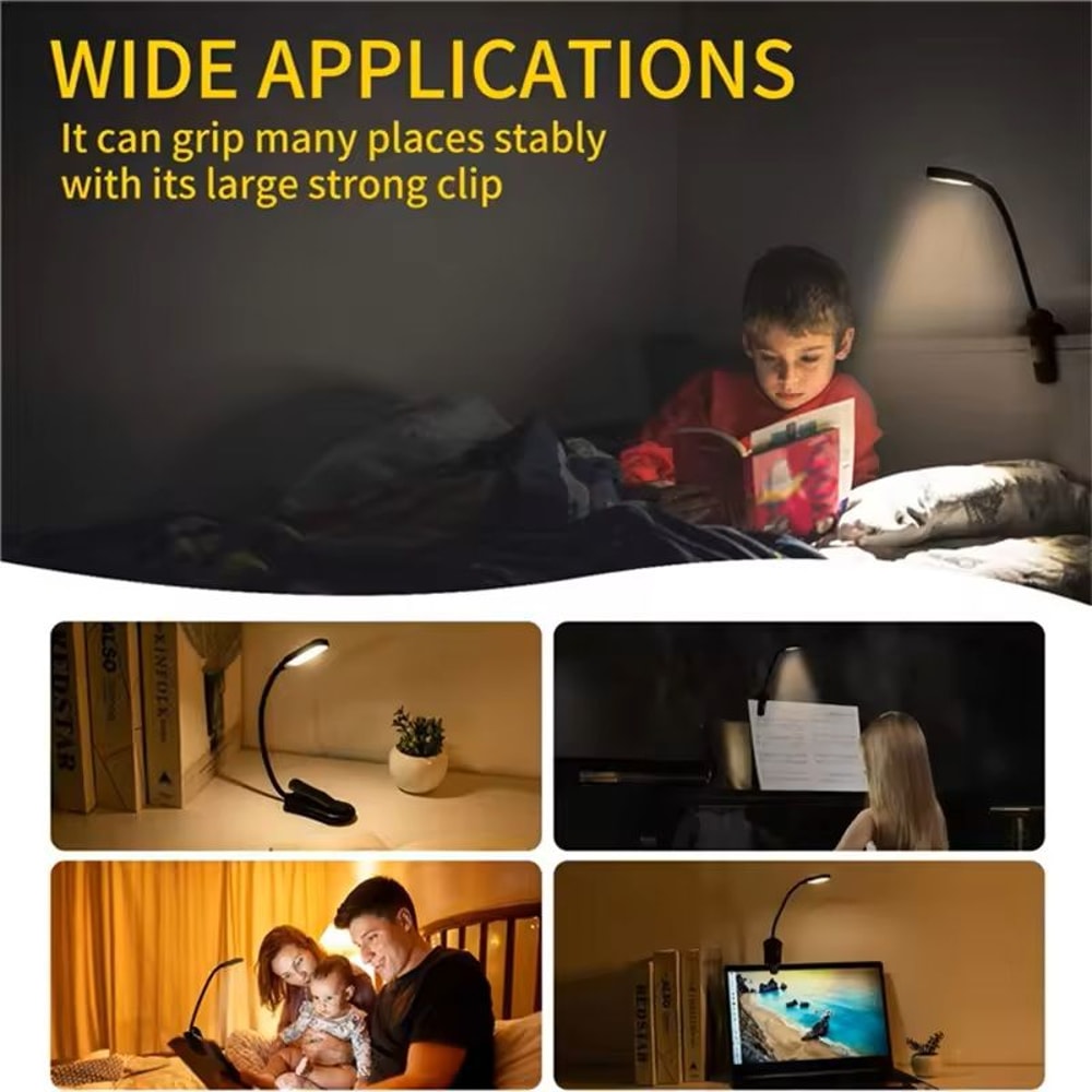 Rechargeable LED Book Light ClipOn Reading Lamp With 3 Color Modes 1