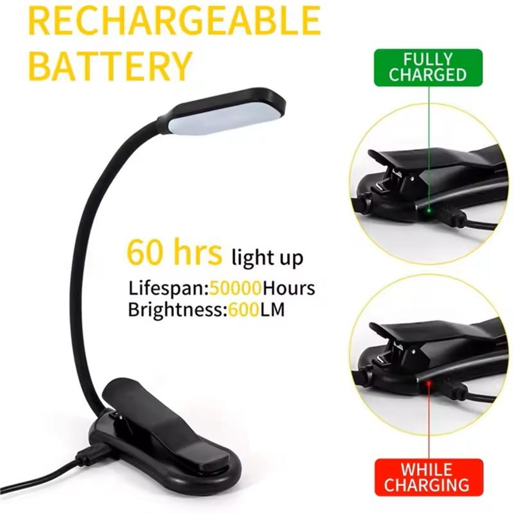 Rechargeable LED Book Light ClipOn Reading Lamp With 3 Color Modes 2