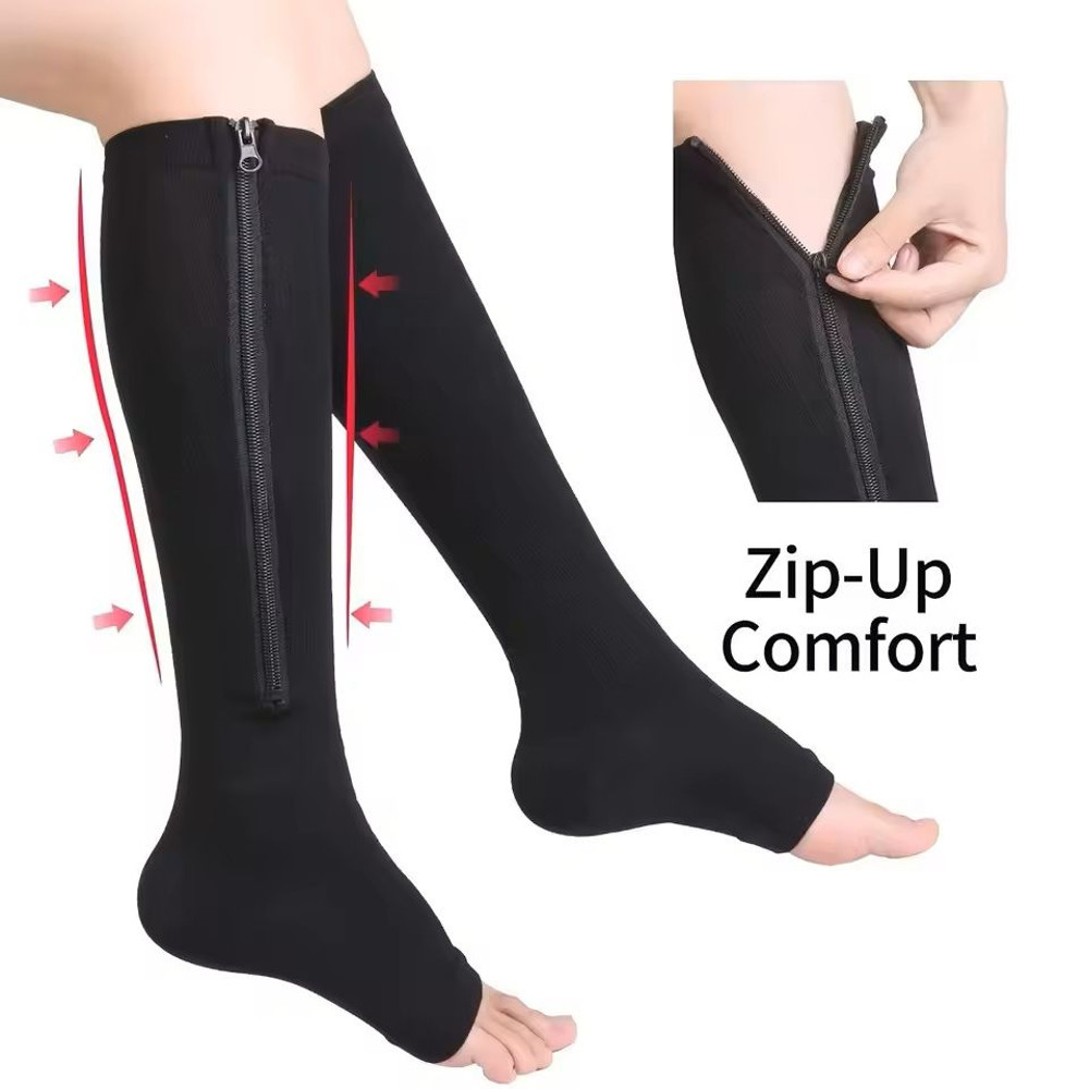 Compression Socks Open Toe Zipper Support Knee High Socks 2