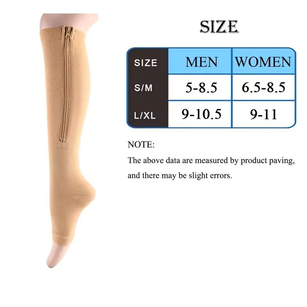 Compression Socks Open Toe Zipper Support Knee High Socks 5