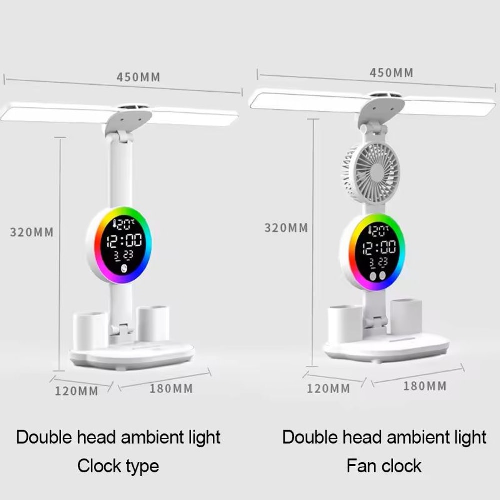Rechargeable LED Table Lamp With Clock And Fan 2