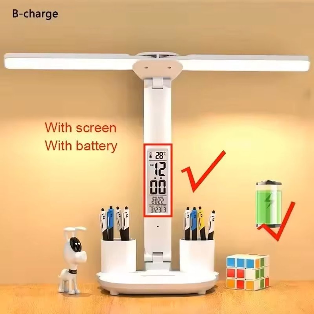 Rechargeable LED Table Lamp With Clock And Fan 11