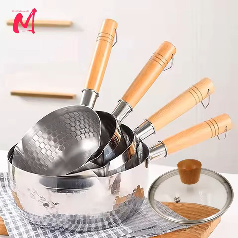 Stainless Steel Saucepan With Wooden Handle And Pour Spouts 0