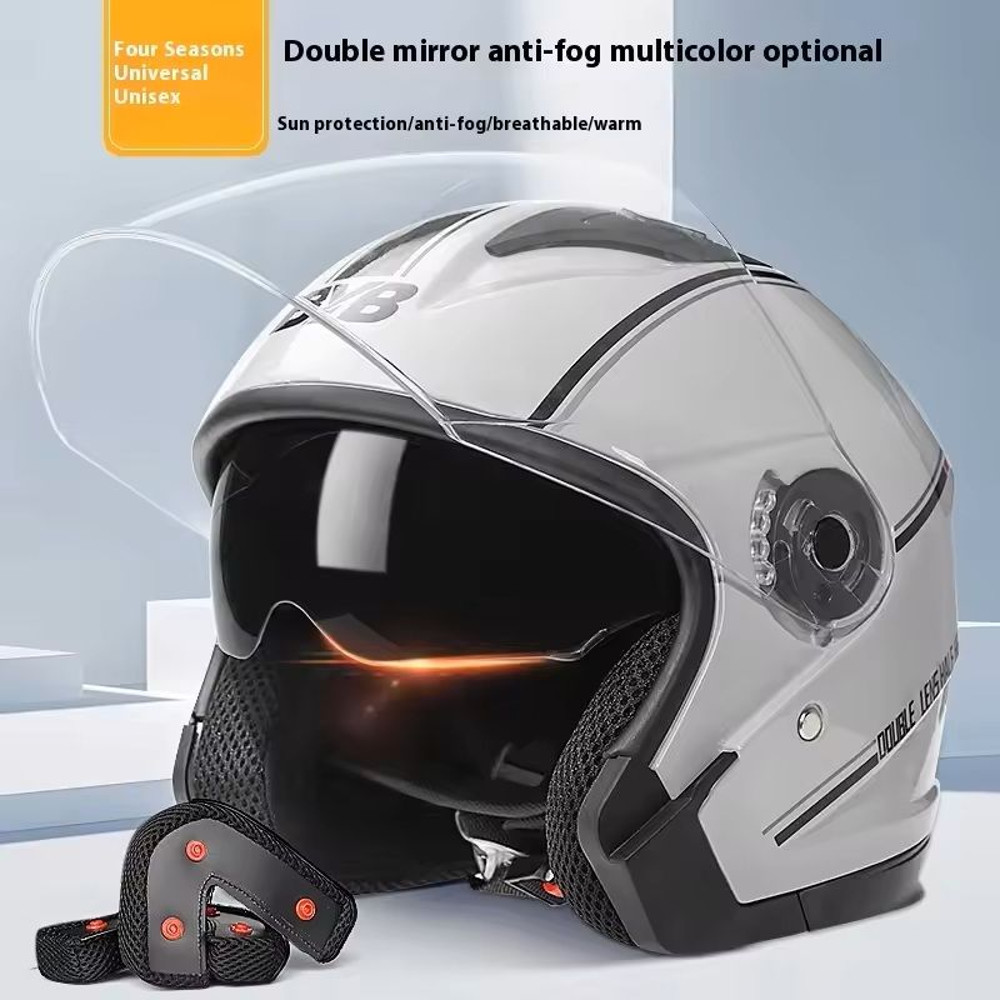 Open Face Motorcycle Helmet With Dual Lens And Sun Visor 0