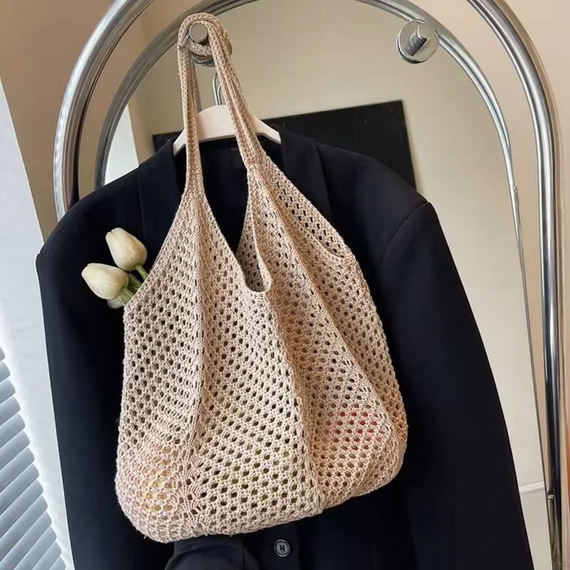 Hollow Woven Shoulder Tote Bag Large Mesh Beach Handbag 2
