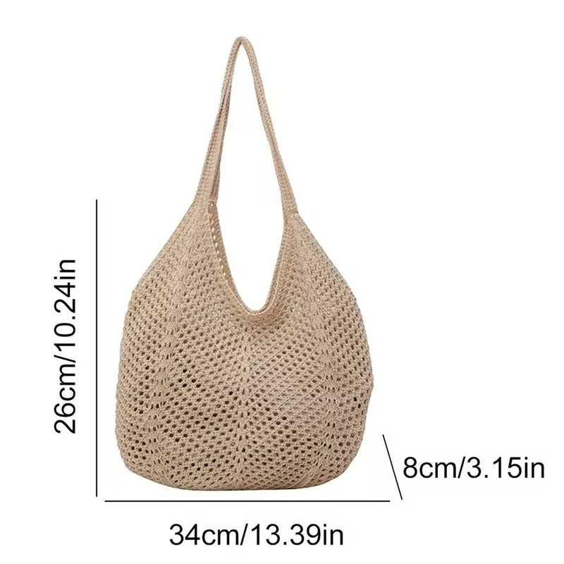 Hollow Woven Shoulder Tote Bag Large Mesh Beach Handbag 7