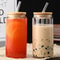 Glass Straw Cup With Dustproof Wooden Lid 0