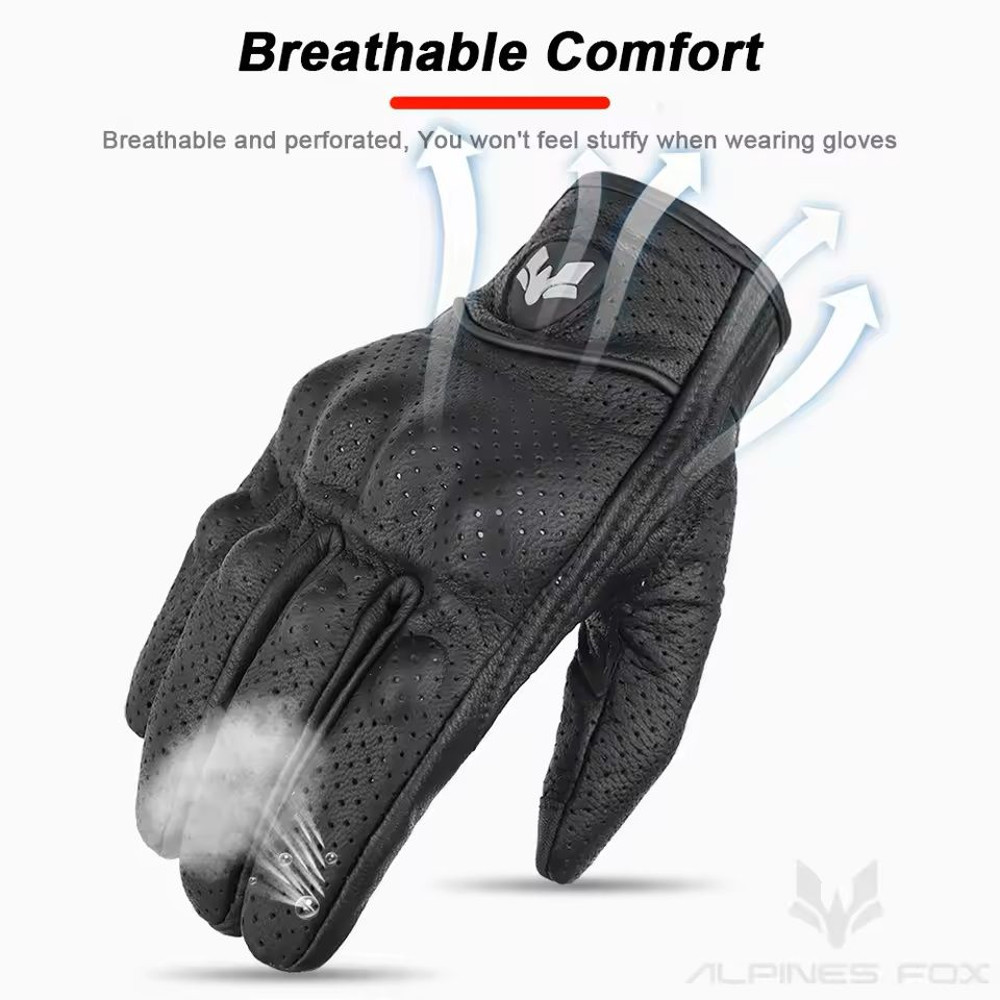 Vintage Leather Motorcycle Gloves Men Touchscreen AntiSlip 3