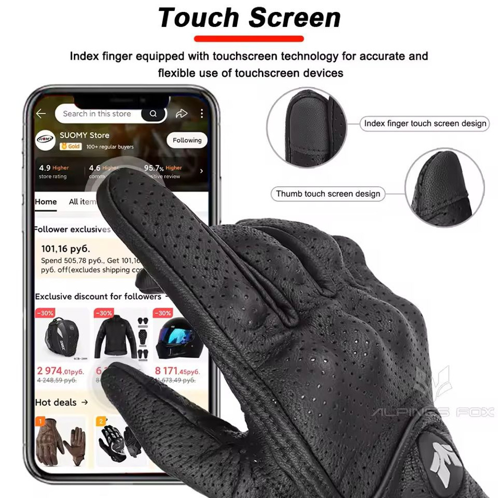 Vintage Leather Motorcycle Gloves Men Touchscreen AntiSlip 4