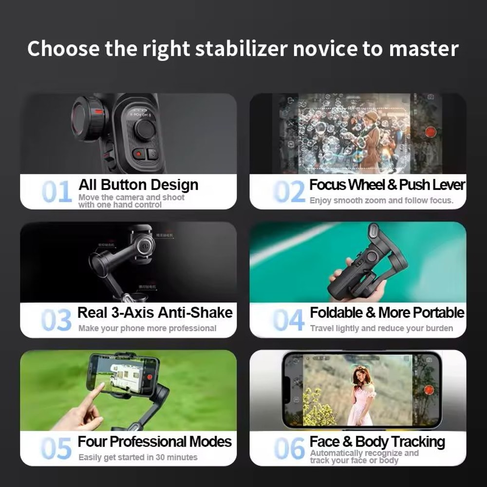 3Axis Smartphone Gimbal Stabilizer With Face Tracking And Fill Light 1