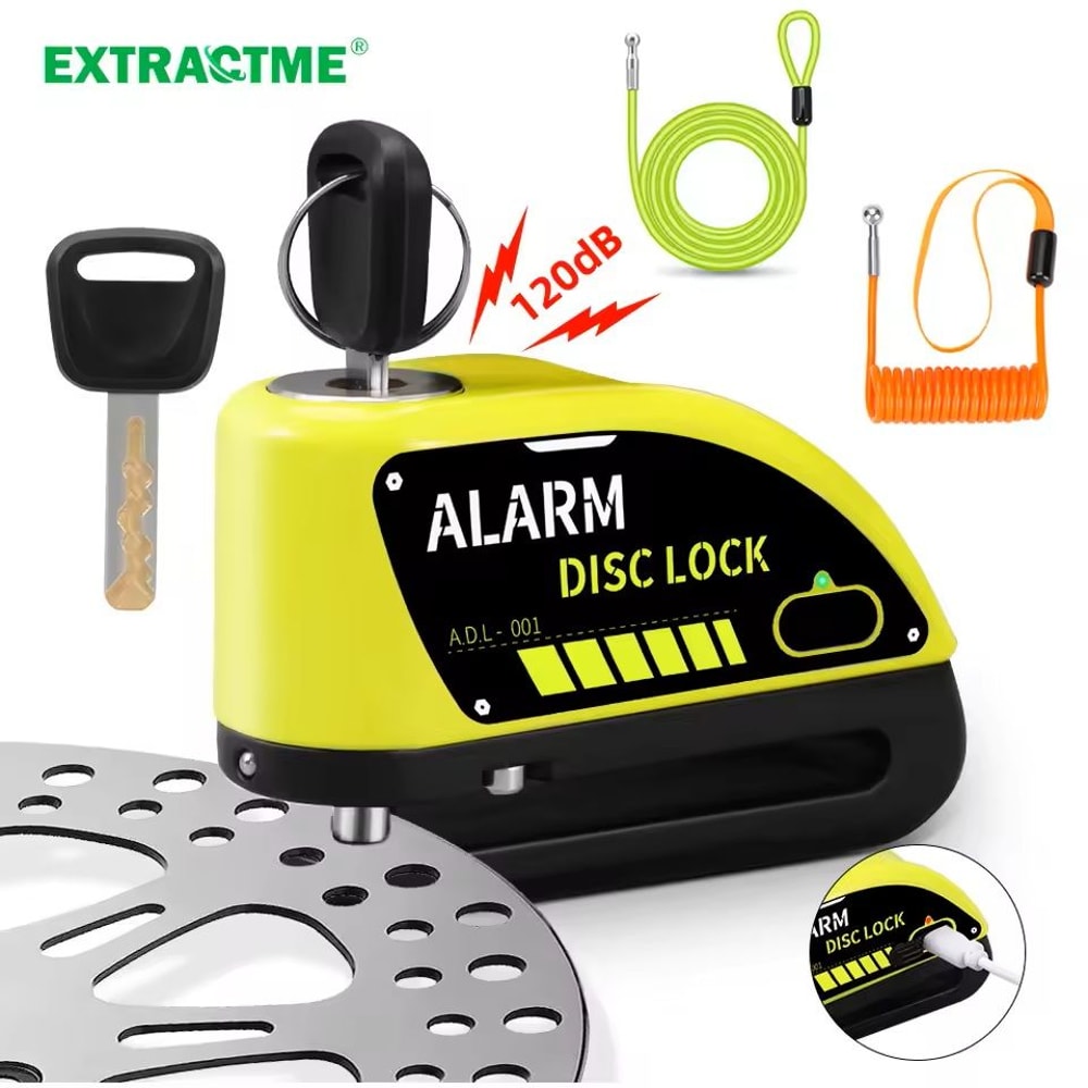 Motorcycle Alarm Disc Brake Lock 120dB Anti Theft Padlock 0
