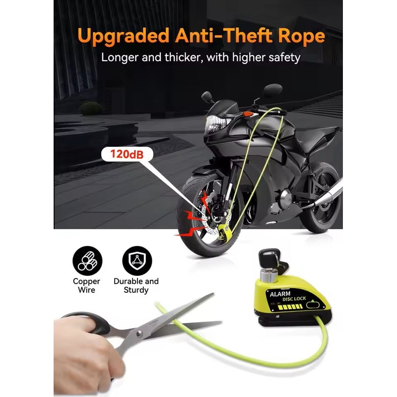 Motorcycle Alarm Disc Brake Lock 120dB Anti Theft Padlock 2