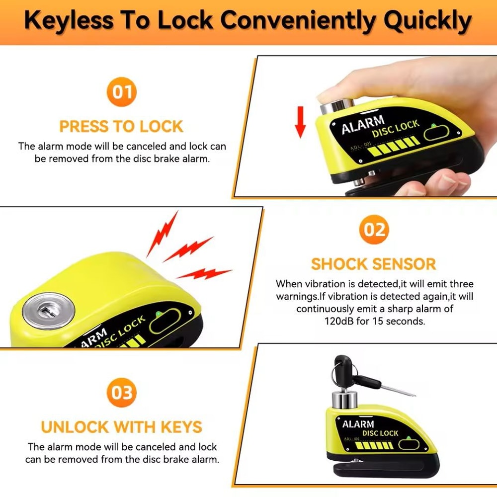 Motorcycle Alarm Disc Brake Lock 120dB Anti Theft Padlock 4