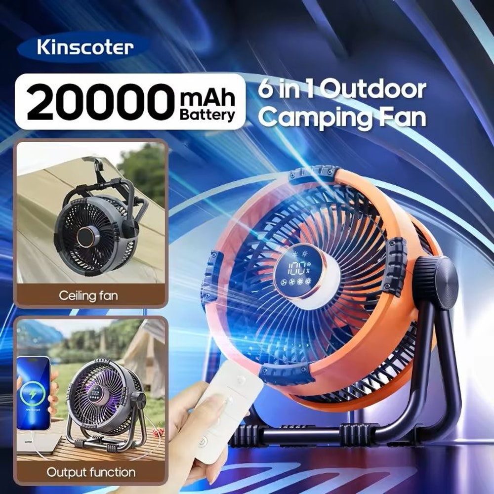 6 In 1 Camping Fan With LED Light Rechargeable Outdoor Air Circulator 0