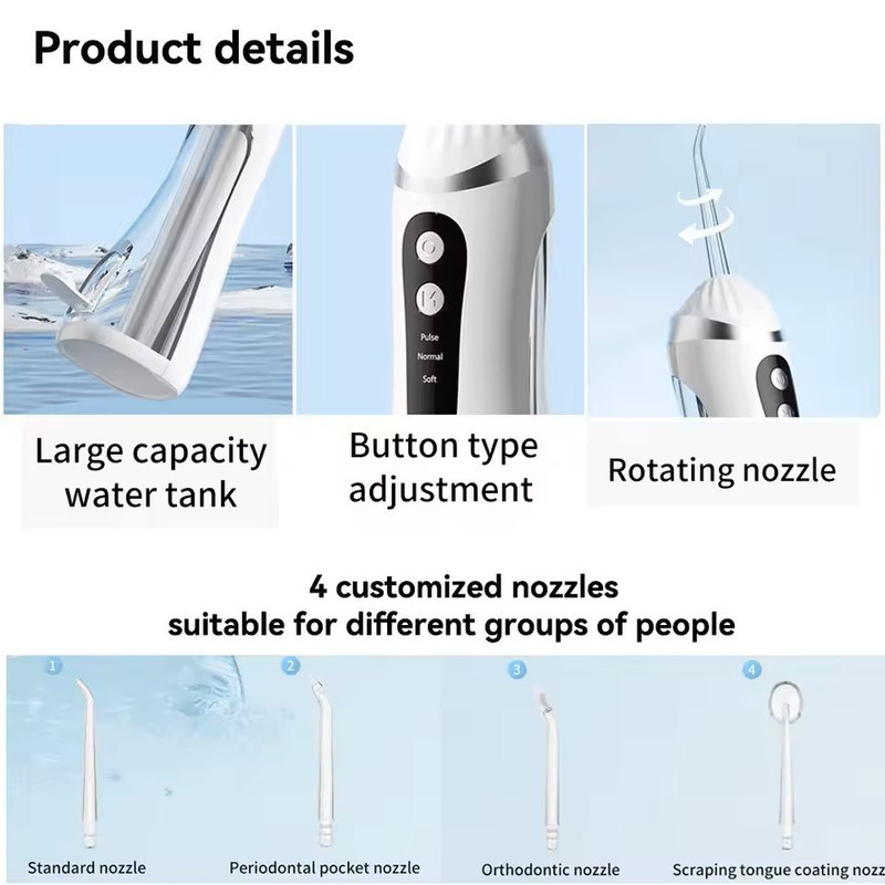 Rechargeable Oral Irrigator Water Flosser With 3 Cleaning Modes 5