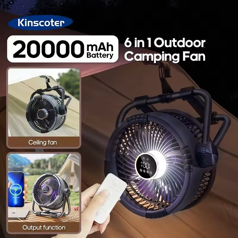 6 In 1 Camping Fan 20000mAh Rechargeable With LED Light And Hook 0