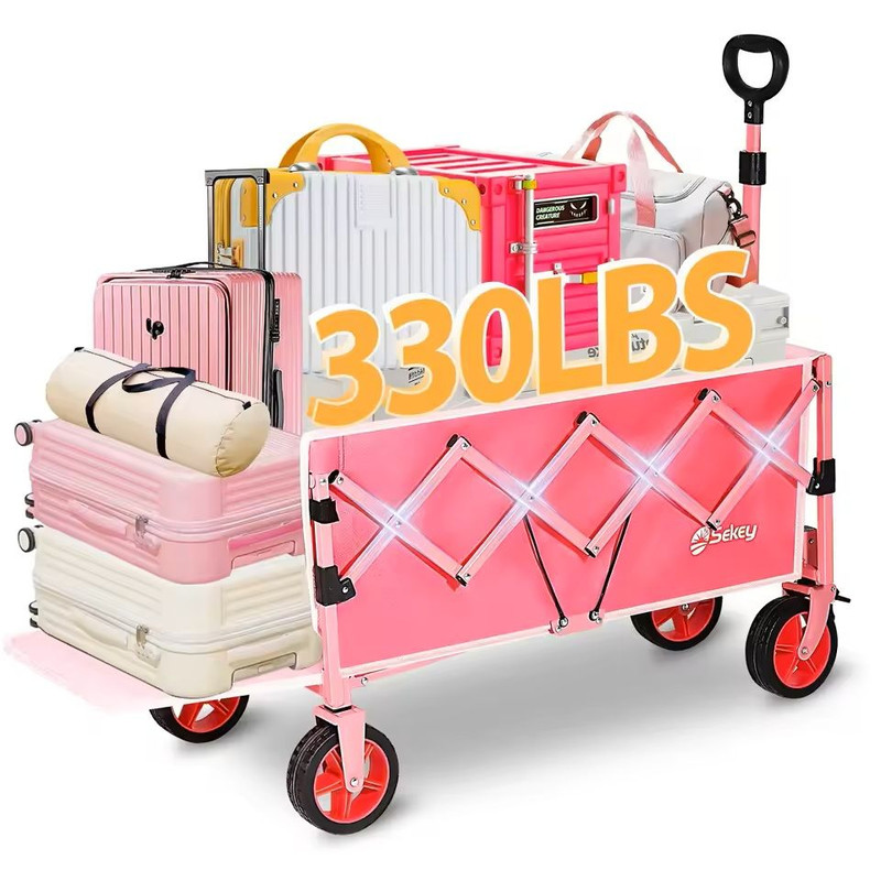 52 Inch Folding Utility Wagon Cart Heavy Duty Collapsible With 330 Lb Capacity 0