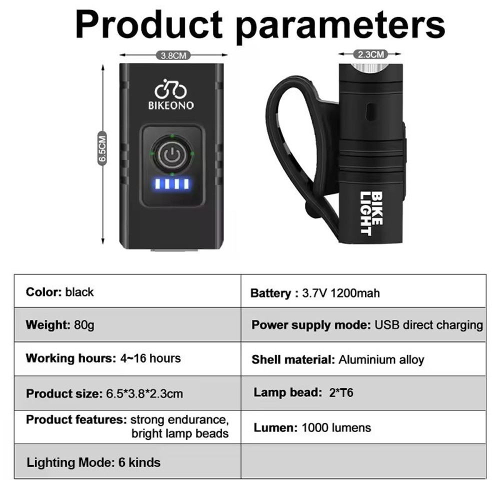 USB Rechargeable Bike Light Set Front LED Headlight And Taillight 4