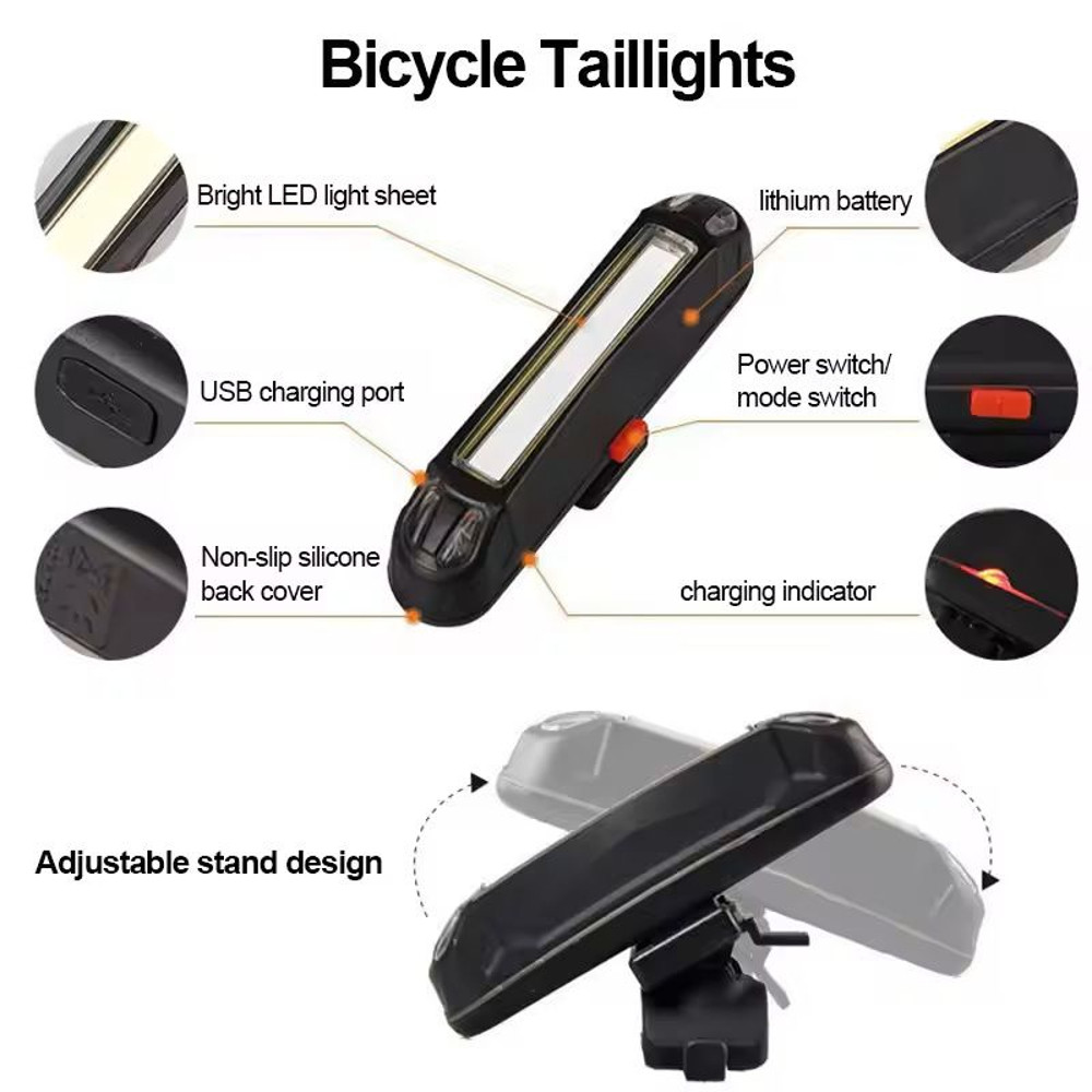 USB Rechargeable Bike Light Set Front LED Headlight And Taillight 5