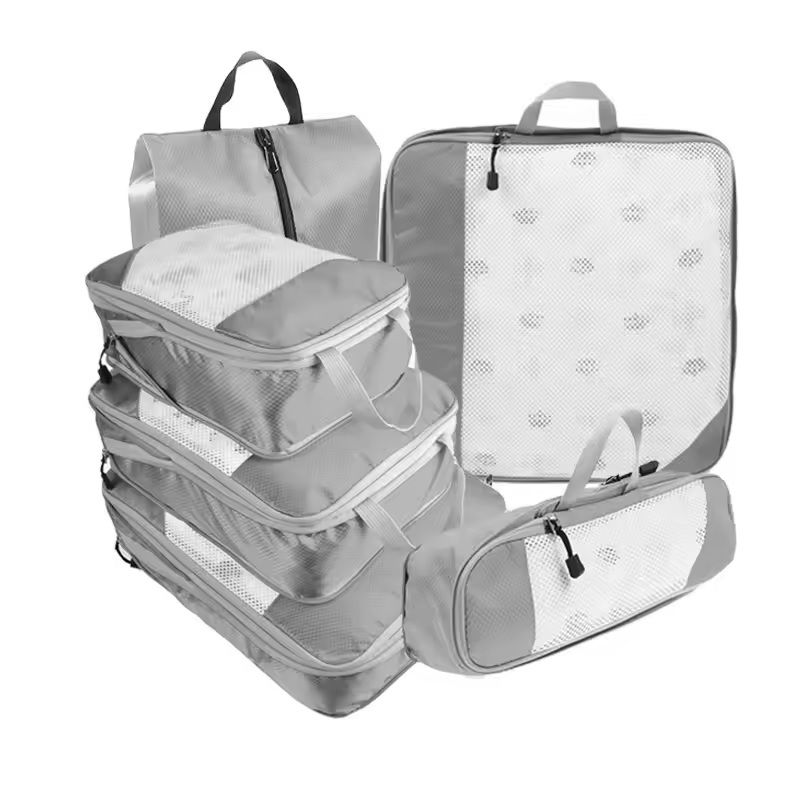 6 Piece Travel Packing Cubes Set With Shoe Bag And Mesh Windows 15