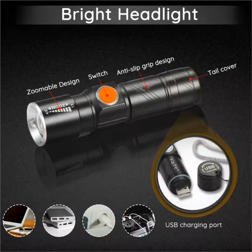 8000 Lumen Bike Light USB Rechargeable 3 In 1 Waterproof Headlight 3