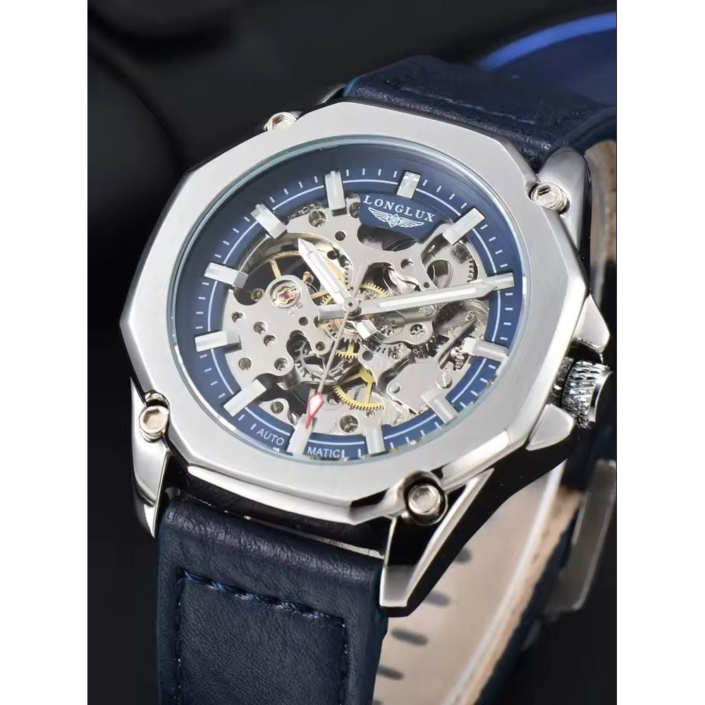 Automatic Mechanical Watch Hollow Dial Leather Strap For Men 1