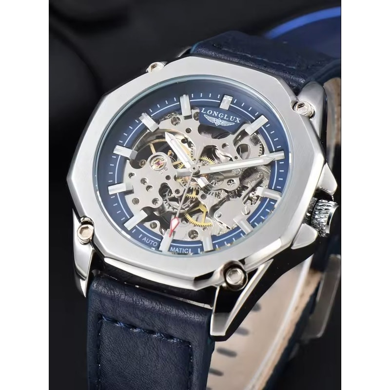 Automatic Mechanical Watch Hollow Dial Leather Strap For Men 1
