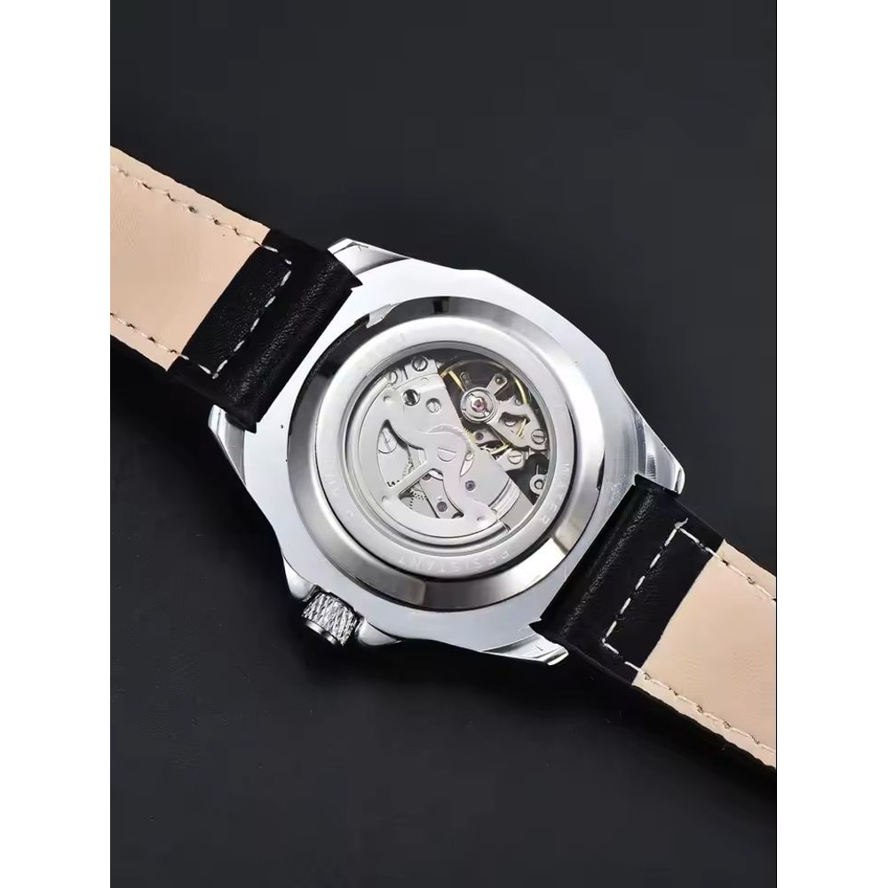 Automatic Mechanical Watch Hollow Dial Leather Strap For Men 3