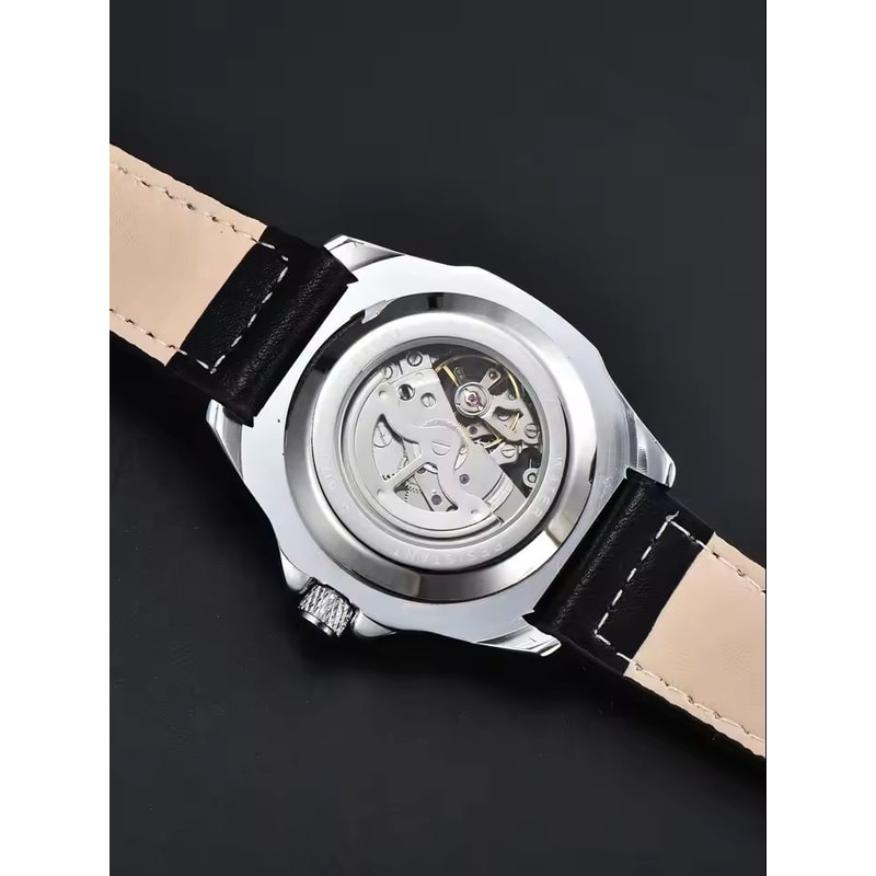 Automatic Mechanical Watch Hollow Dial Leather Strap For Men 3