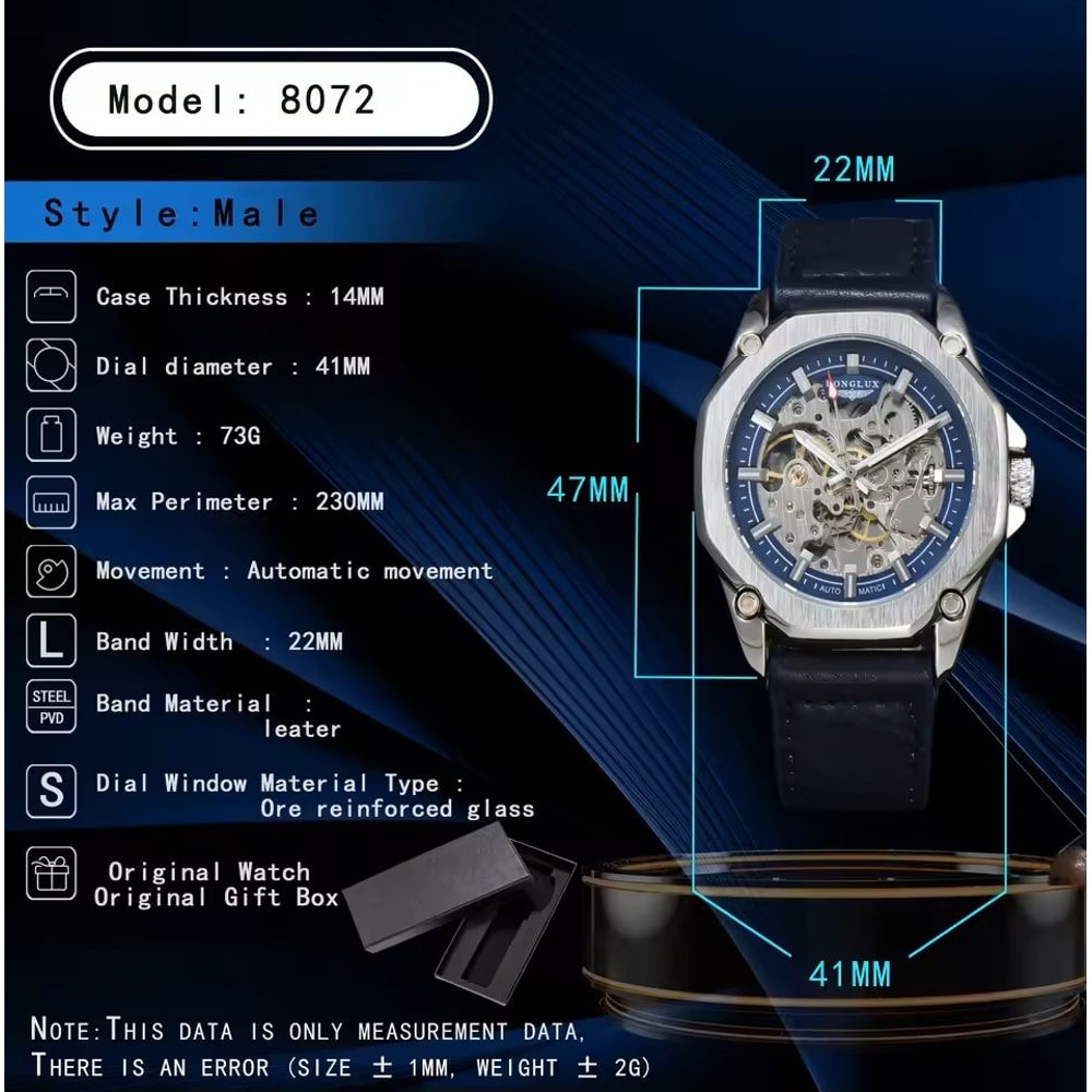 Automatic Mechanical Watch Hollow Dial Leather Strap For Men 4