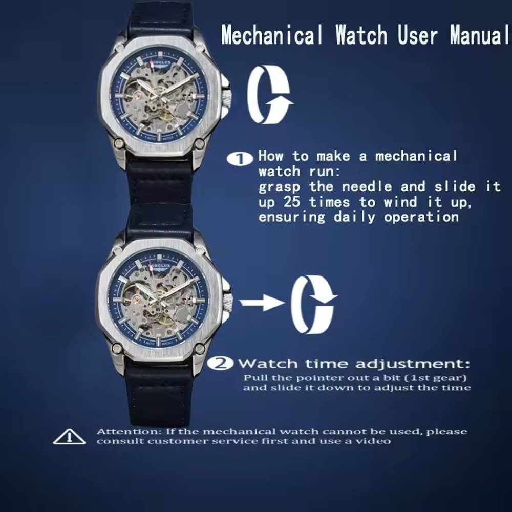 Automatic Mechanical Watch Hollow Dial Leather Strap For Men 5