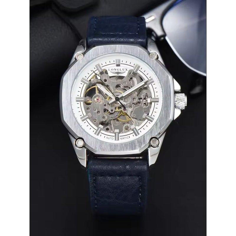 Automatic Mechanical Watch Hollow Dial Leather Strap For Men 6