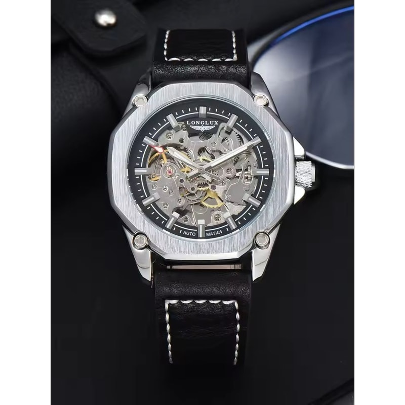 Automatic Mechanical Watch Hollow Dial Leather Strap For Men 7