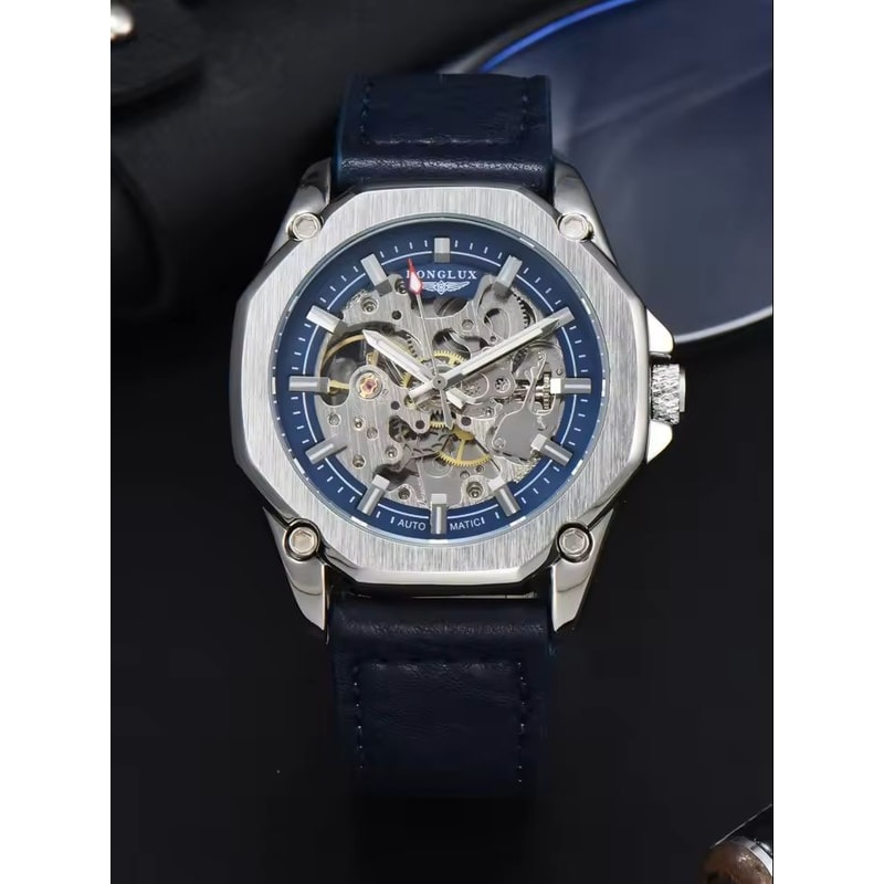 Automatic Mechanical Watch Hollow Dial Leather Strap For Men 8