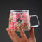 200ml Double Wall Glass Cup With Floral Design And Handle 0