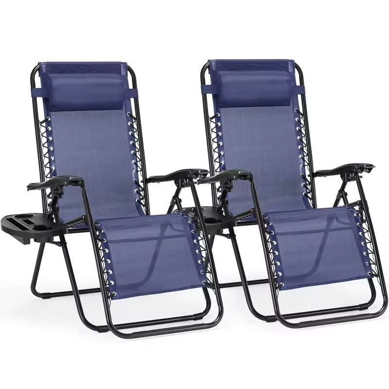 Set Of 2 Zero Gravity Recliner Chairs With Cup Holders And Adjustable Pillow 7