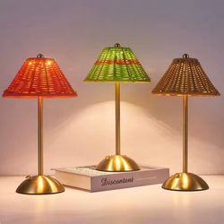 led rattan rechargeable desk lamp retro decorative table light