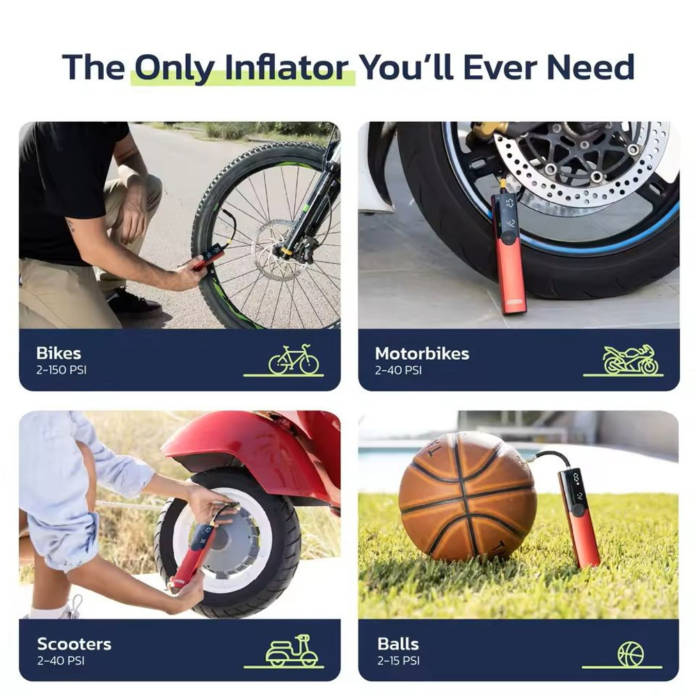 Portable Electric Bike Pump 150 PSI Rechargeable Tire Inflator 2