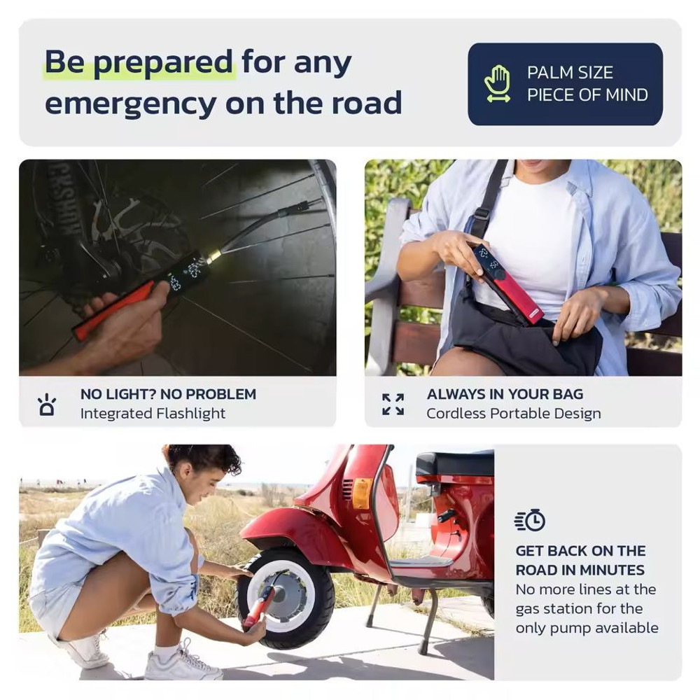 Portable Electric Bike Pump 150 PSI Rechargeable Tire Inflator 3