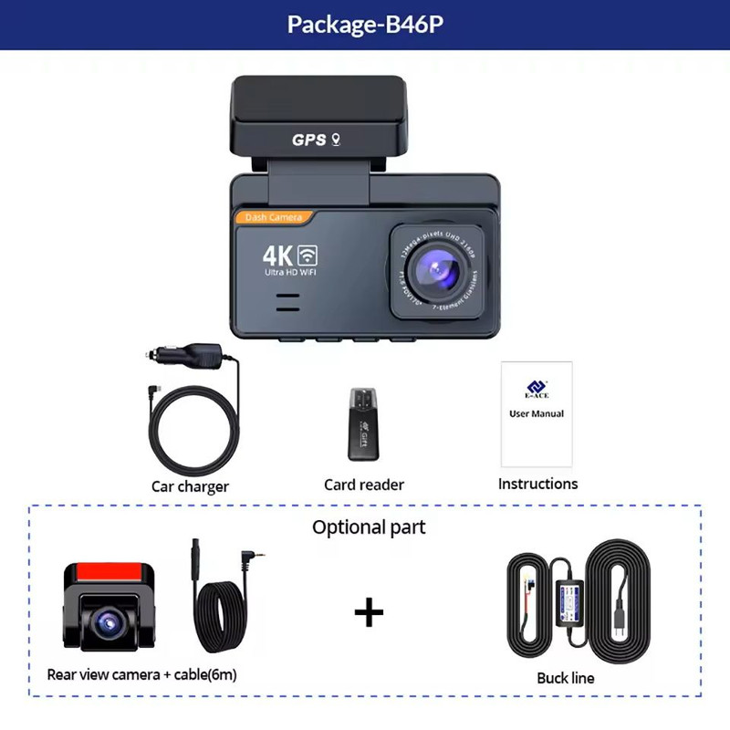 4K Dual Lens Dash Cam With GPS WiFi Night Vision Front And Rear Camera 5