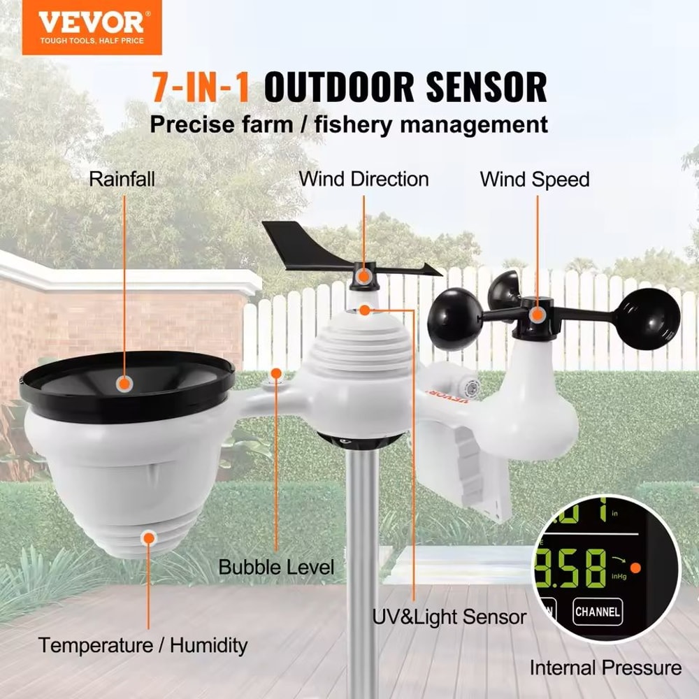 7in1 WiFi Weather Station With Color Display And Wireless Outdoor Sensor 0