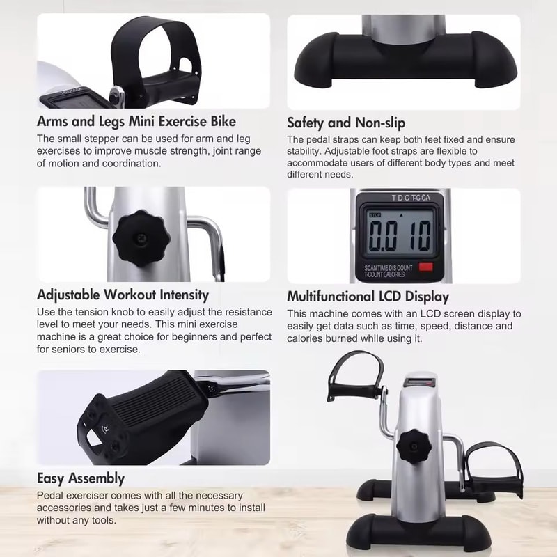 Mini Pedal Exercise Bike Under Desk Cycling Trainer With LCD Display 4