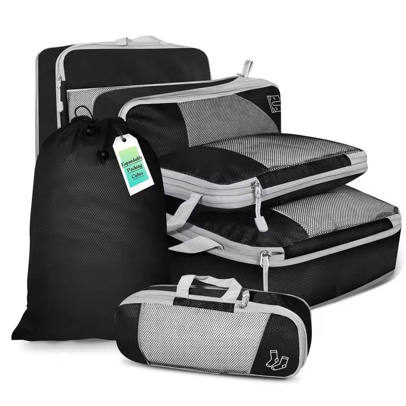 6 Piece Travel Packing Cube Set With Shoe Bag And Mesh Panels 0
