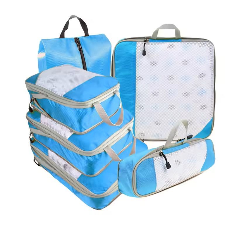 6 Piece Travel Packing Cube Set With Shoe Bag And Mesh Panels 13