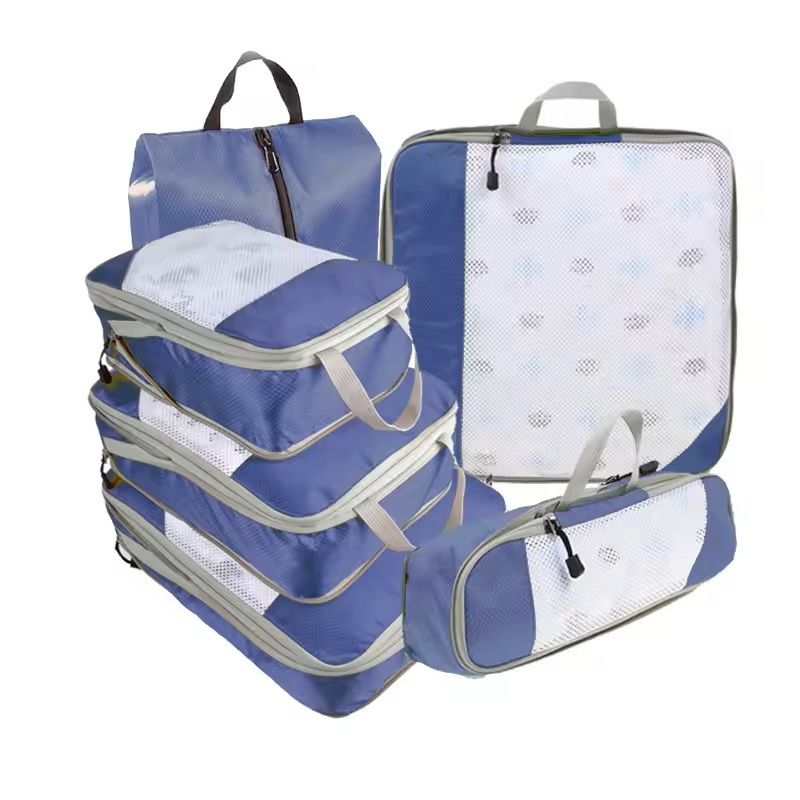 6 Piece Travel Packing Cube Set With Shoe Bag And Mesh Panels 14
