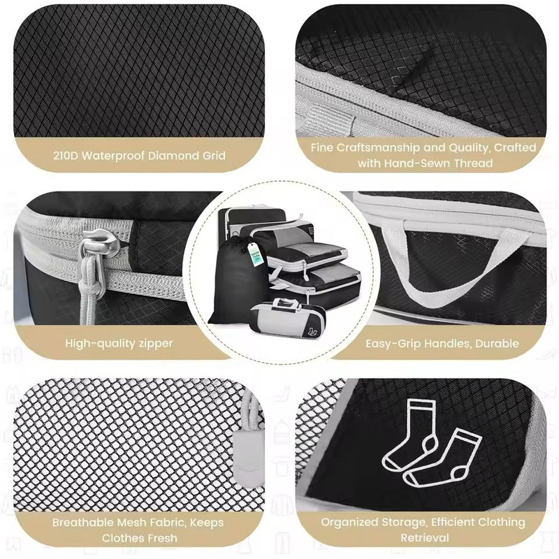 6 Piece Travel Packing Cube Set With Shoe Bag And Mesh Panels 1