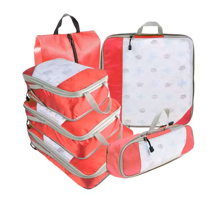 6 Piece Travel Packing Cube Set With Shoe Bag And Mesh Panels 8